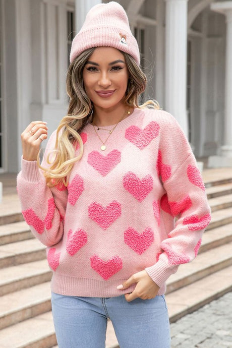 Fuzzy Heart Pink Knit Valentine Sweater king-general-store-5710.myshopify.com