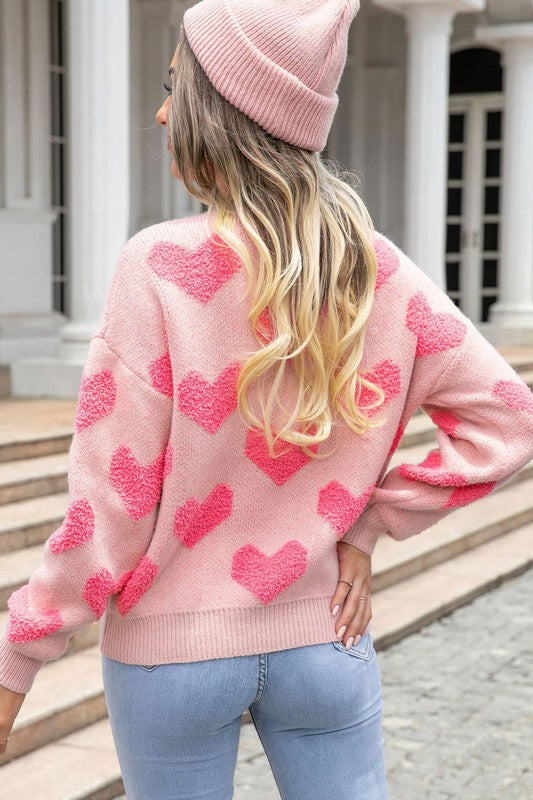 Fuzzy Heart Pink Knit Valentine Sweater king-general-store-5710.myshopify.com