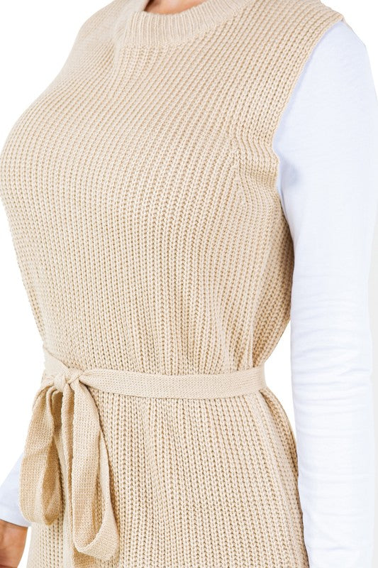 Solid Sleeveless Belt Look Sweater Dress king-general-store-5710.myshopify.com