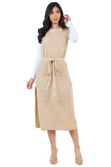 Solid Sleeveless Belt Look Sweater Dress king-general-store-5710.myshopify.com