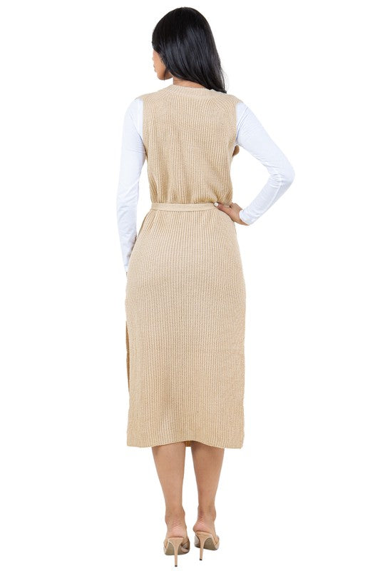 Solid Sleeveless Belt Look Sweater Dress king-general-store-5710.myshopify.com