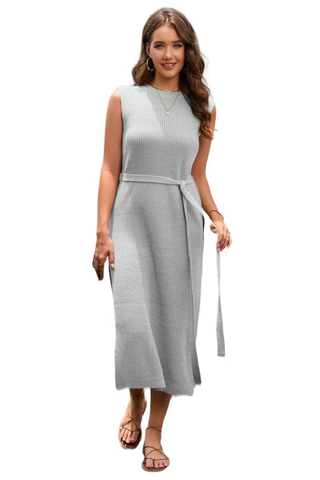 Solid Sleeveless Sweater Dress with Belt Look king-general-store-5710.myshopify.com
