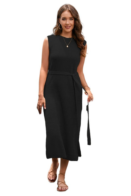 Solid Sleeveless Sweater Dress with Belt Look king-general-store-5710.myshopify.com