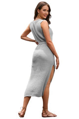 Solid Sleeveless Sweater Dress with Belt Look king-general-store-5710.myshopify.com