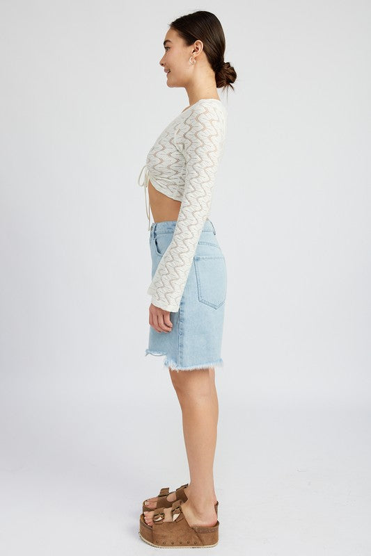 Ivory Bell Sleeve Crochet Top with O-Ring king-general-store-5710.myshopify.com