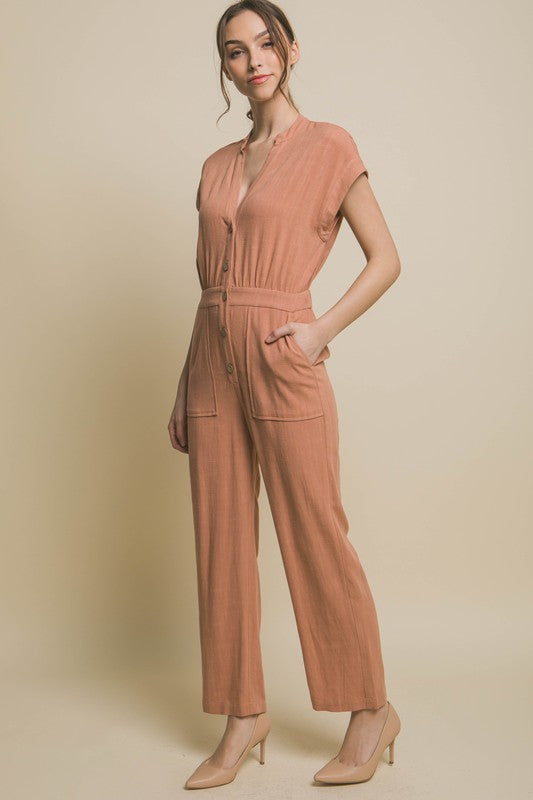 Casual Chic V-Neck Pocketed Jumpsuit