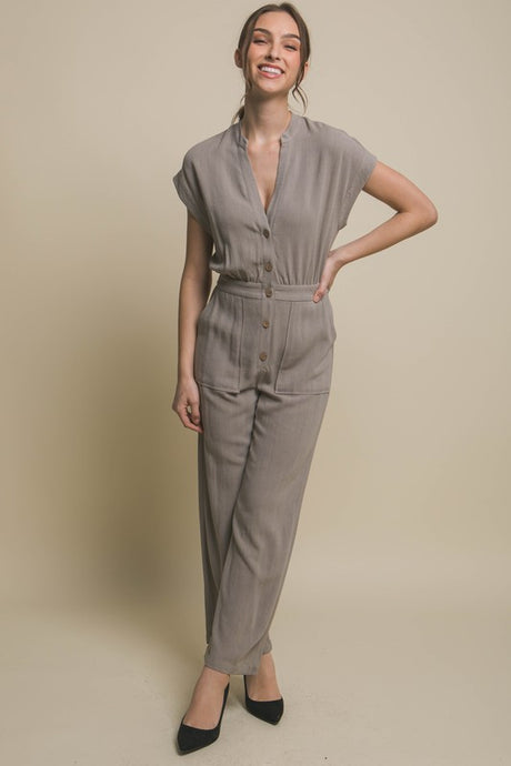 Casual Chic V-Neck Pocketed Jumpsuit