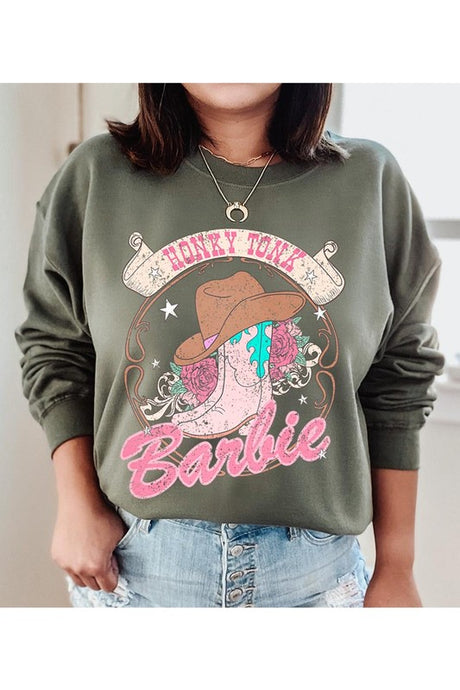 Barbie Cowboy Hat Roses Graphic Fleece Sweatshirts king-general-store-5710.myshopify.com