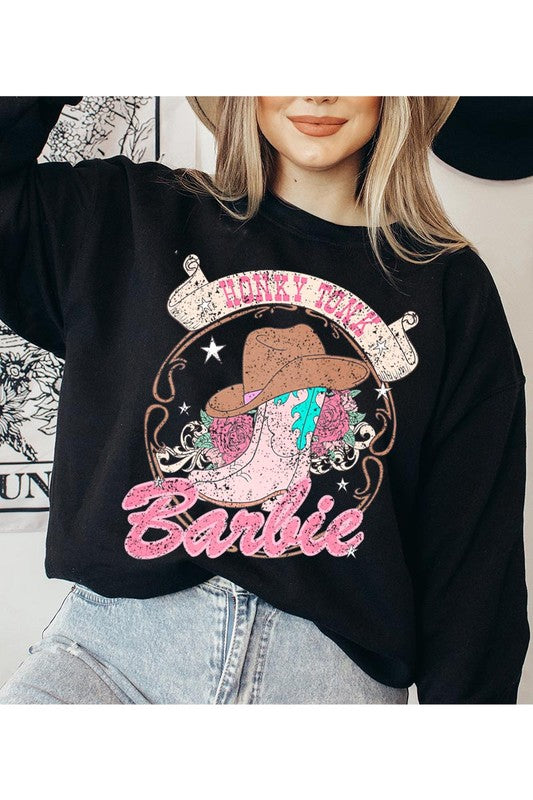 Barbie Cowboy Hat Roses Graphic Fleece Sweatshirts king-general-store-5710.myshopify.com