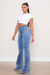 Medium Stone Square Pocket Bootcut Jeans