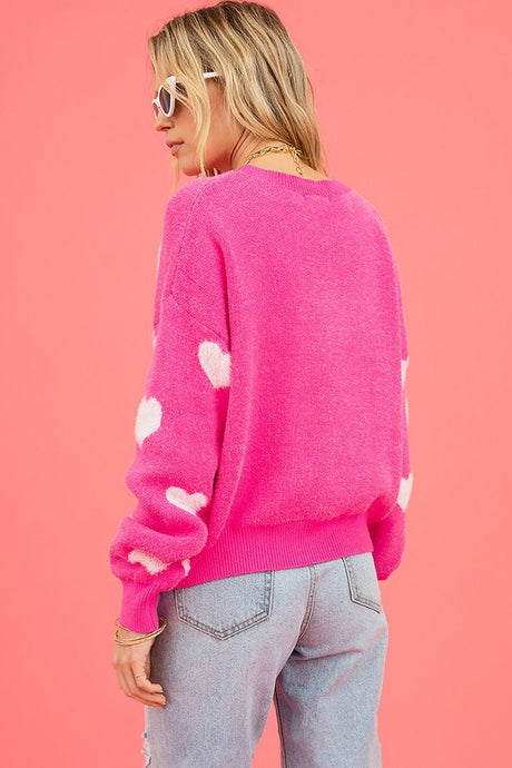 Love Pink Fuzzy Hearts Drop Shoulder Sweater king-general-store-5710.myshopify.com