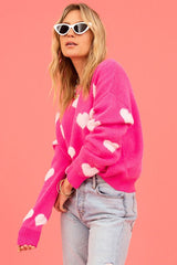 Love Pink Fuzzy Hearts Drop Shoulder Sweater king-general-store-5710.myshopify.com