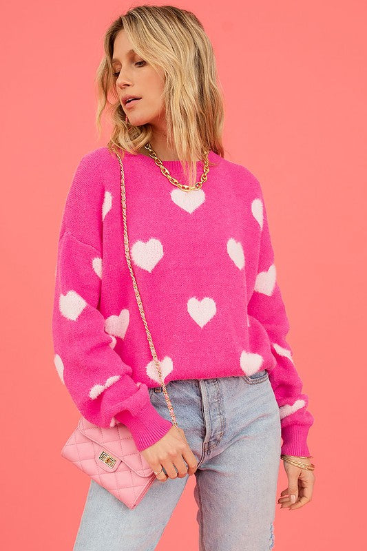 Love Pink Fuzzy Hearts Drop Shoulder Sweater king-general-store-5710.myshopify.com