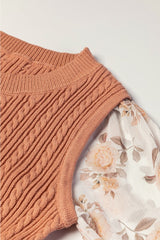 Floral Ruffle Cuff Sleeve Cable Knit Sweater king-general-store-5710.myshopify.com
