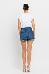 High Rise Slit Raw Hem A-Line Shorts