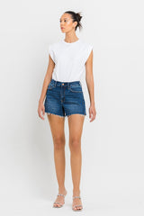 High Rise Slit Raw Hem A-Line Shorts