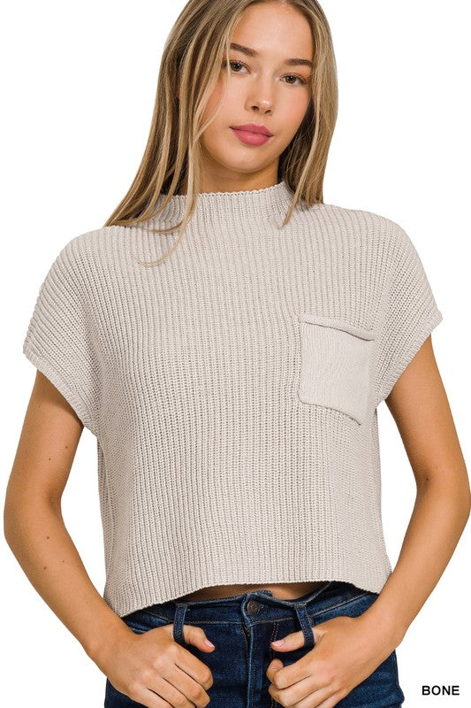 Mock Neck Short Sleeve Cropped Sweater king-general-store-5710.myshopify.com