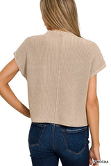 Mock Neck Short Sleeve Cropped Sweater king-general-store-5710.myshopify.com