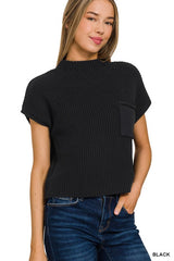 Mock Neck Short Sleeve Cropped Sweater king-general-store-5710.myshopify.com