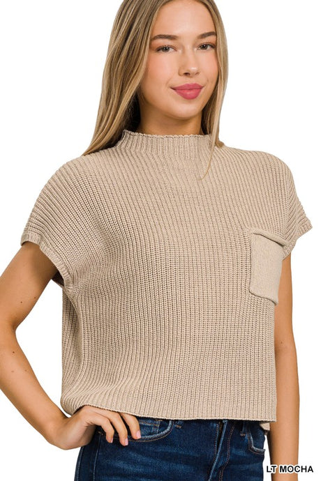 Mock Neck Short Sleeve Cropped Sweater king-general-store-5710.myshopify.com