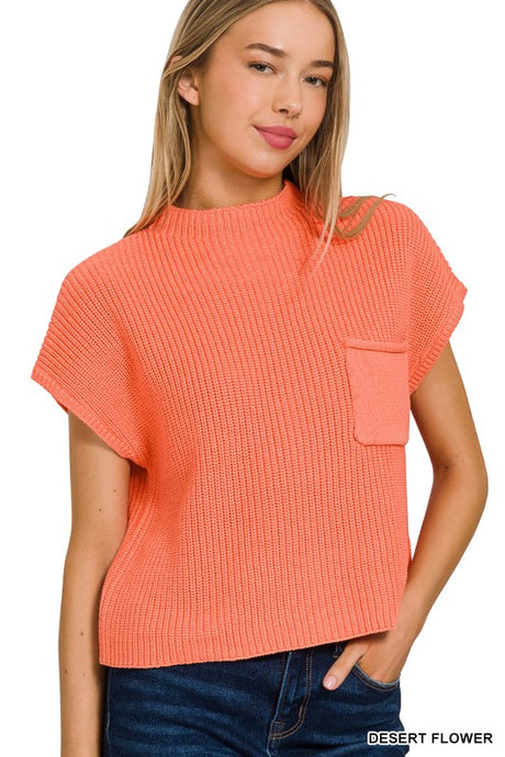 Mock Neck Short Sleeve Cropped Sweater king-general-store-5710.myshopify.com