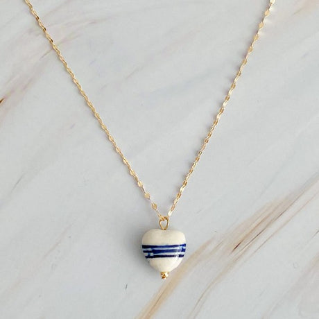 Blue Striped Ceramic Heart Pendant Necklace king-general-store-5710.myshopify.com