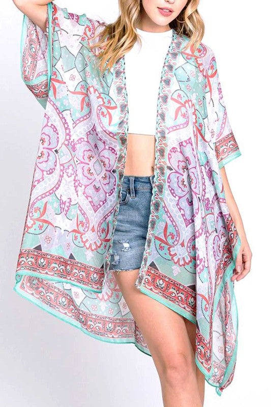 Mandala Boho Printed Kimono Cardigan