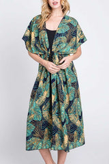 Tropical Print Long Kimono Duster Cardigan