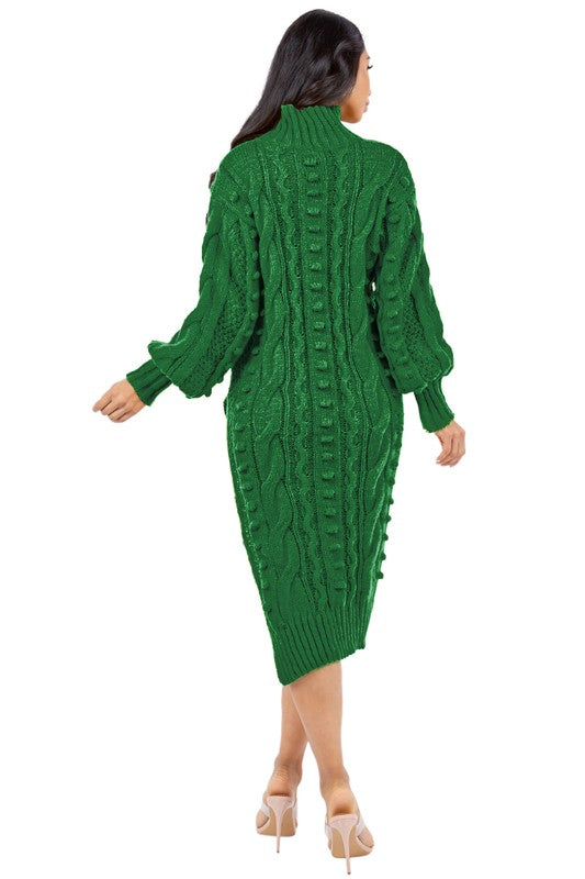 Long Bishop Sleeve Cut Side Midi Sweater Dress