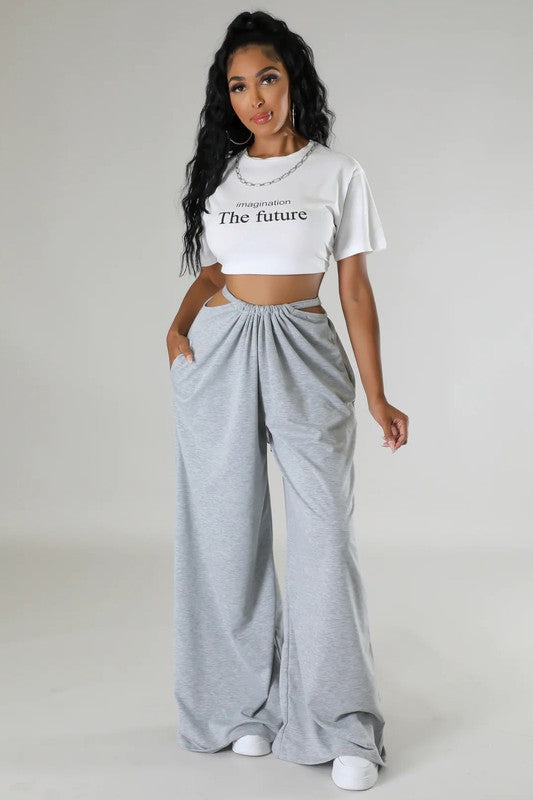 High Waist Wide Leg with Overall Strips Sweatpants