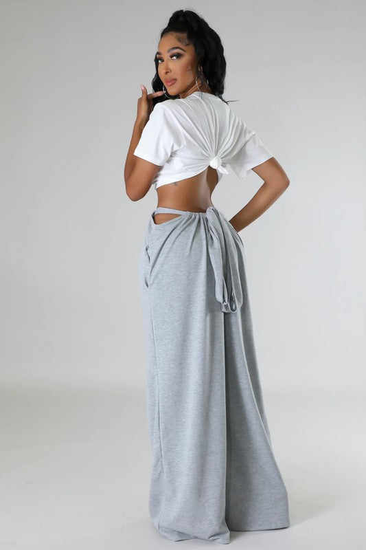 High Waist Wide Leg with Overall Strips Sweatpants