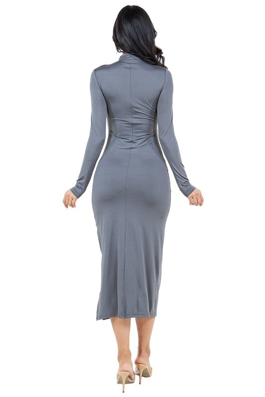 Grey Long Sleeved Side Cut Out Fashion Party Maxi Dress