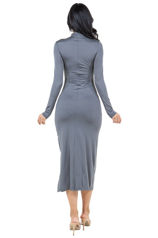 Grey Cut Out Side Body-Con Maxi Dress