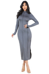 Grey Long Sleeved Side Cut Out Fashion Party Maxi Dress
