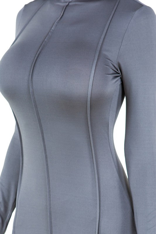 Grey Long Sleeved Side Cut Out Fashion Party Maxi Dress