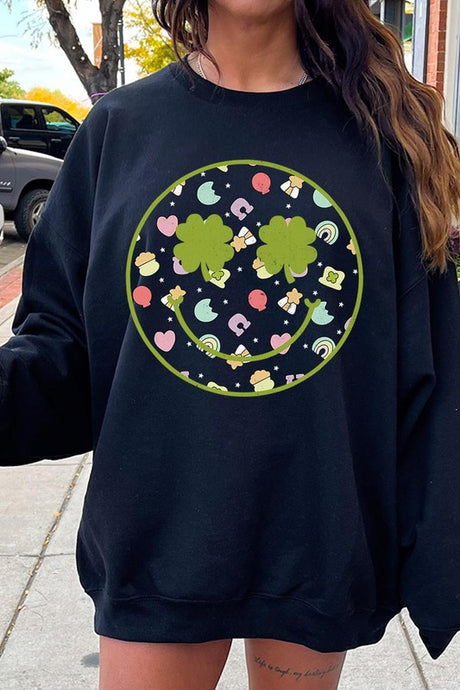 Face St Patricks Day Graphic Fleece Sweatshirts