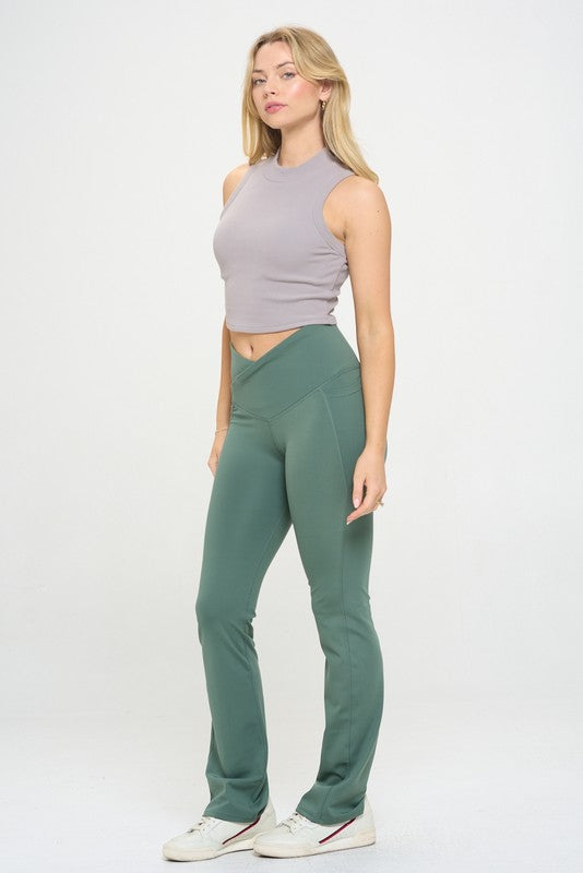 Women Crossover Flare Legging High Waisted Pockets king-general-store-5710.myshopify.com