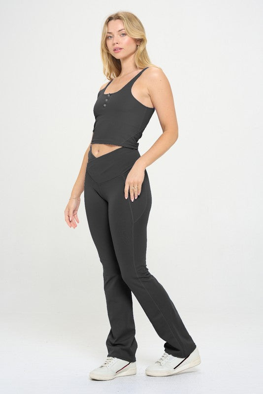 Women Crossover Flare Legging High Waisted Pockets king-general-store-5710.myshopify.com