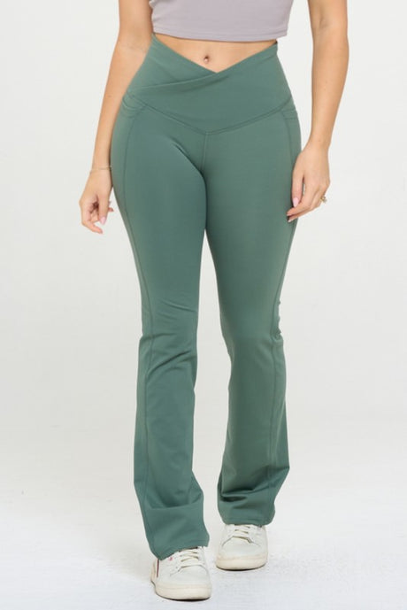 Women Crossover Flare Legging High Waisted Pockets king-general-store-5710.myshopify.com