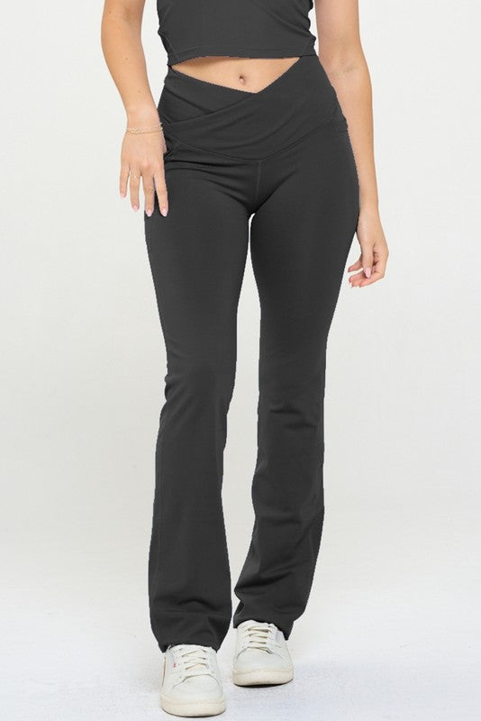 Women Crossover Flare Legging High Waisted Pockets king-general-store-5710.myshopify.com