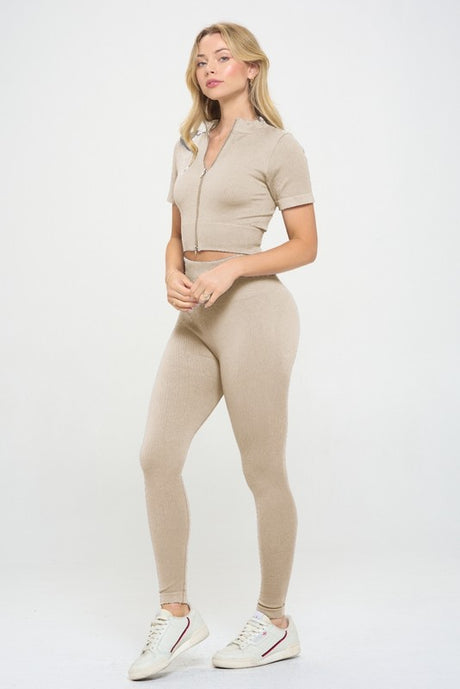 Ribbed Seamless Zip Up Jacket Set king-general-store-5710.myshopify.com