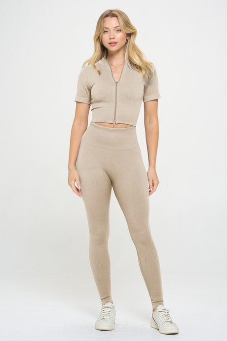 Ribbed Seamless Zip Up Jacket Set king-general-store-5710.myshopify.com