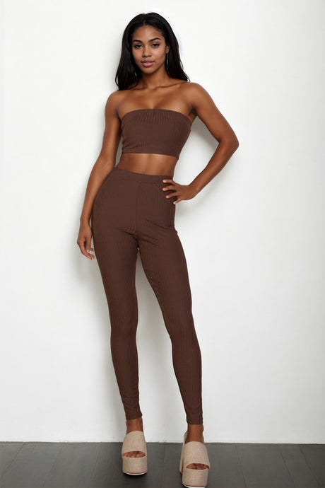 Side Slit Bandeau Top & Flare Pants Set