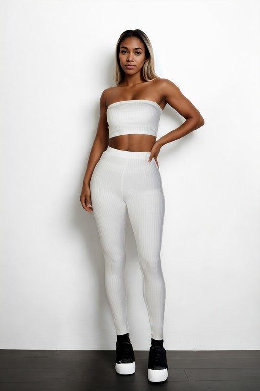 Side Slit Bandeau Top & Flare Pants Set