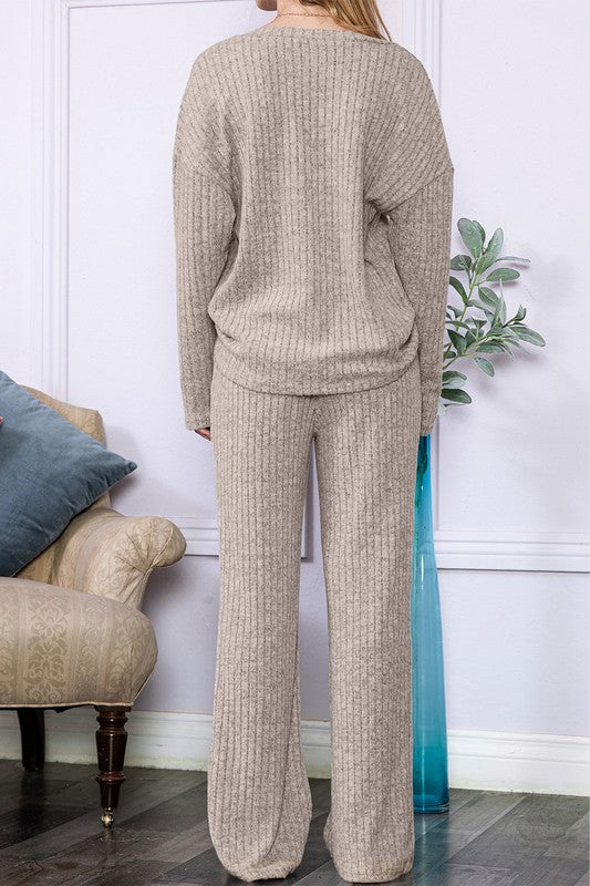 Slouchy Beige Ribbed Knit Loungewear set king-general-store-5710.myshopify.com