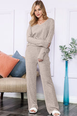 Slouchy Beige Ribbed Knit Loungewear set king-general-store-5710.myshopify.com