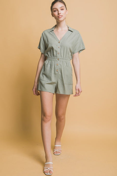 Linen Button Down Short Sleeve Romper