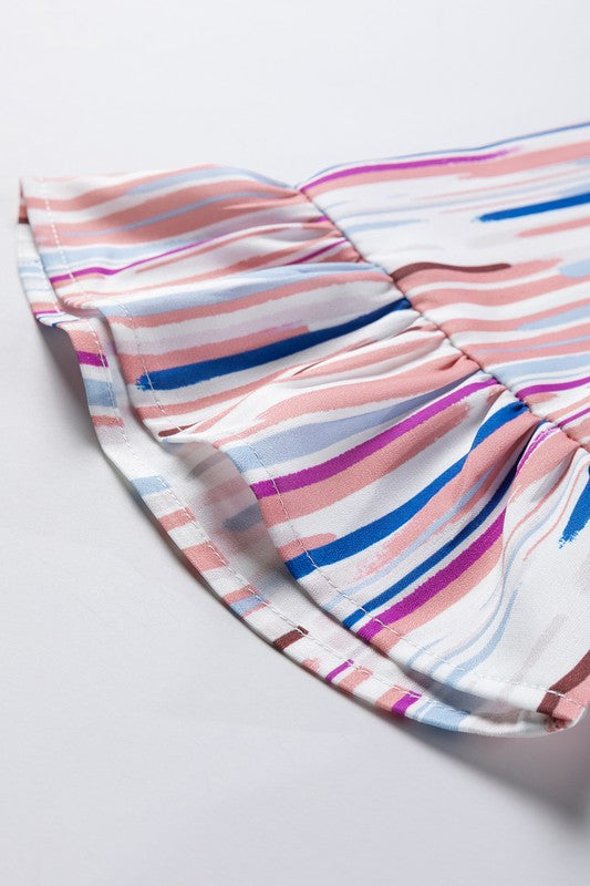 White Water Color Stripe Ruffle Half Sleeve Blouse king-general-store-5710.myshopify.com