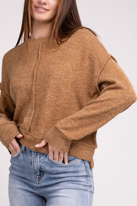 Brushed Melange Hacci Hi-Low Hem Sweater king-general-store-5710.myshopify.com