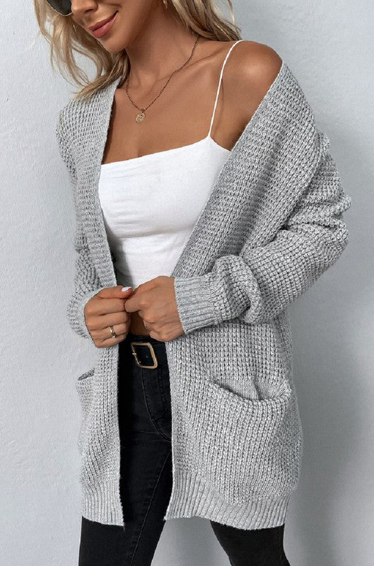 Open Front Waffle Sweater Cardigan king-general-store-5710.myshopify.com